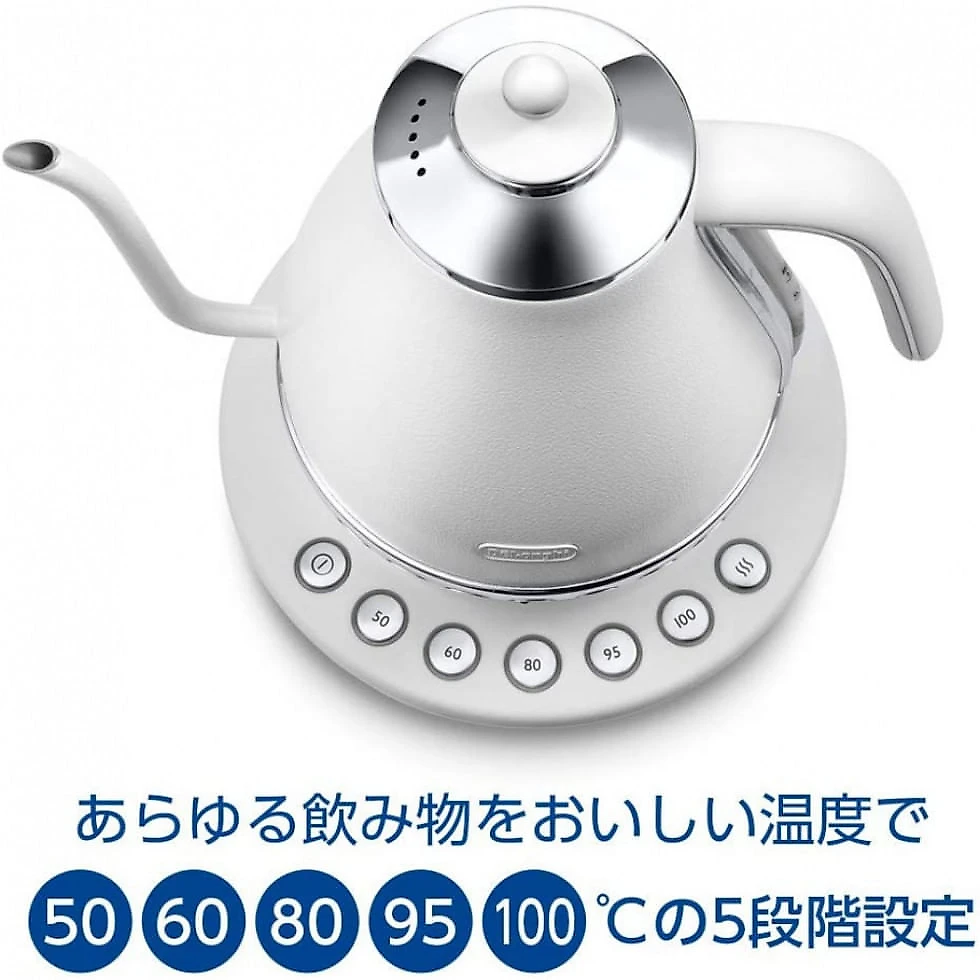 DeLonghi KBOE1230J W Electric Cafe Kettle with Temperature Setting Function, 1.0 L (1.0 L) White