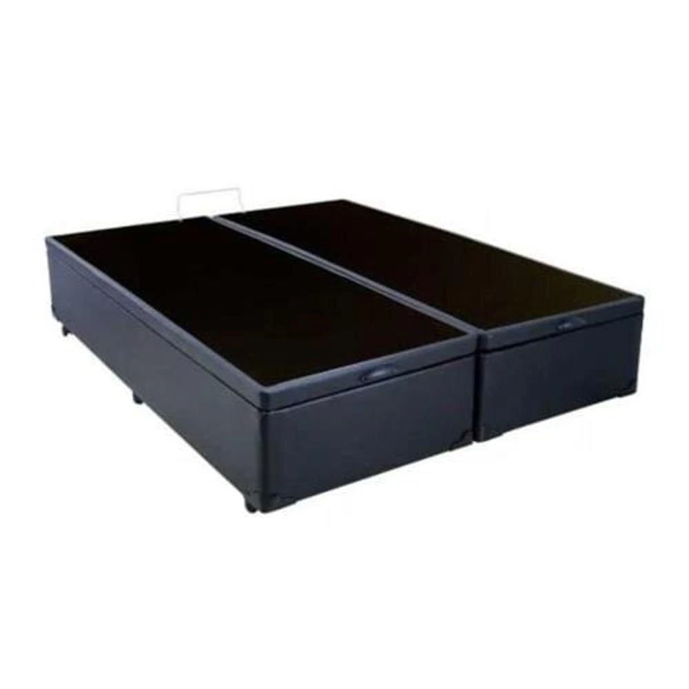 Cama Box Baú Casal Em Sintetico Preto Bipartido Com Pistão A Gás - 138x188
