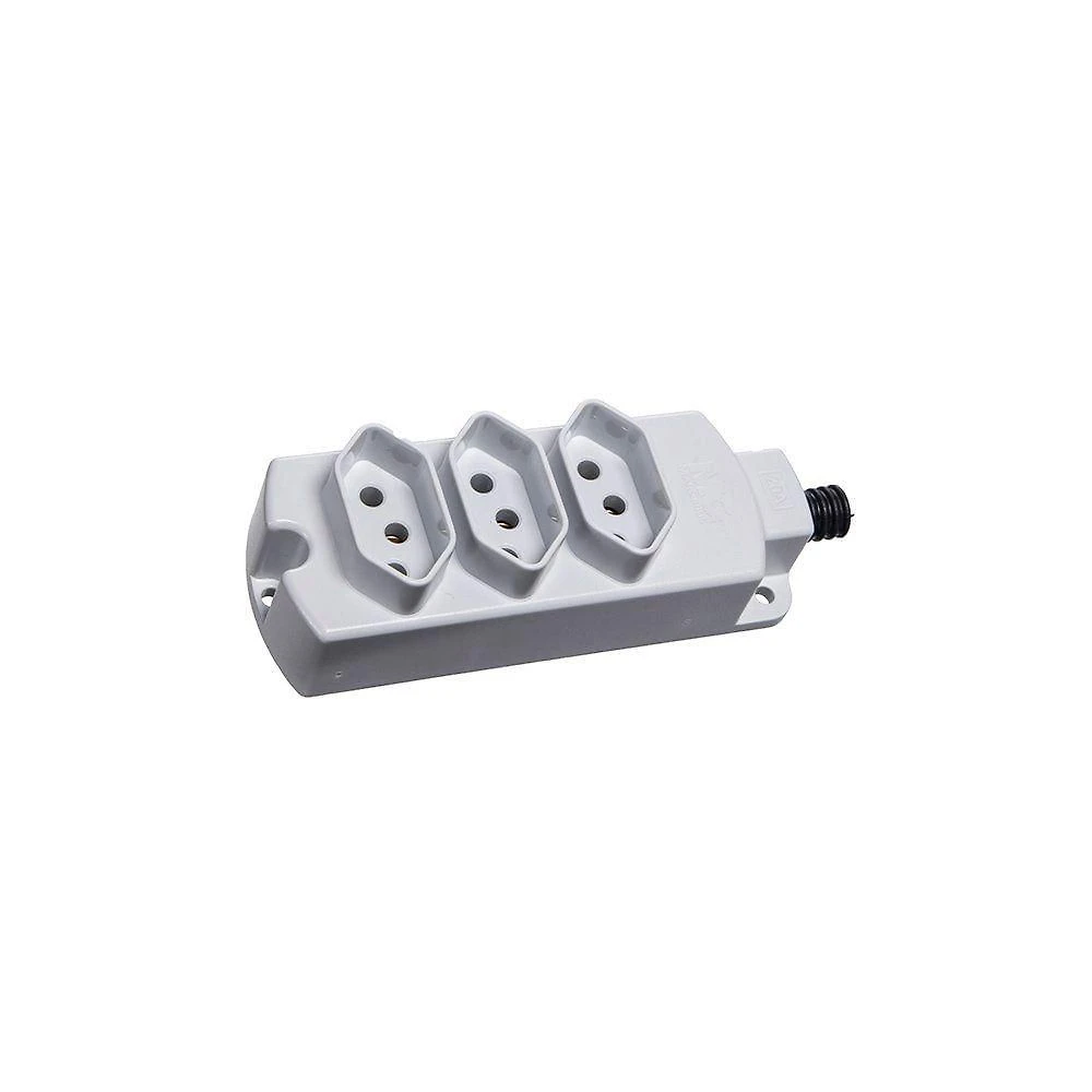 Régua Com 3 Tomadas Margirius Tmu3-320 2p+t 20A Cinza Claro Bivolt