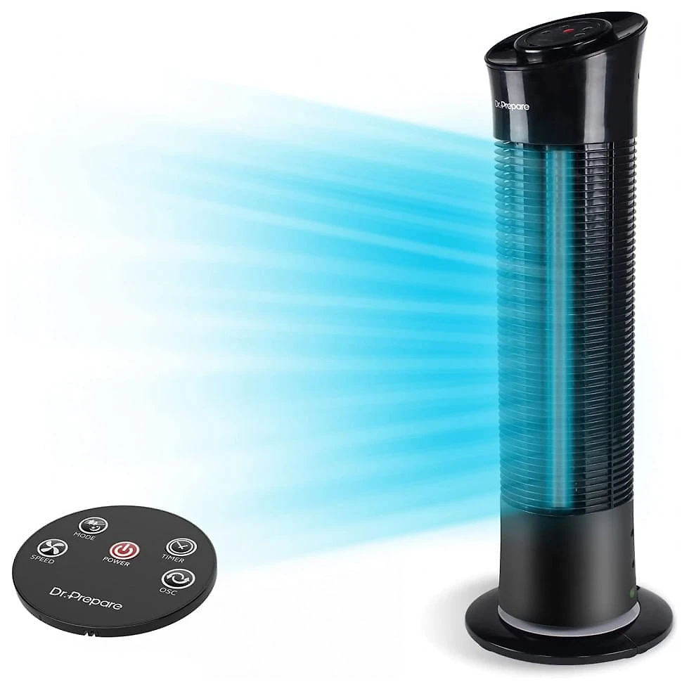Ventilador de Torre DR.PREPARE com Controle Remoto, 3 Modos e Temporizador de 7 Horas, 110V Preto