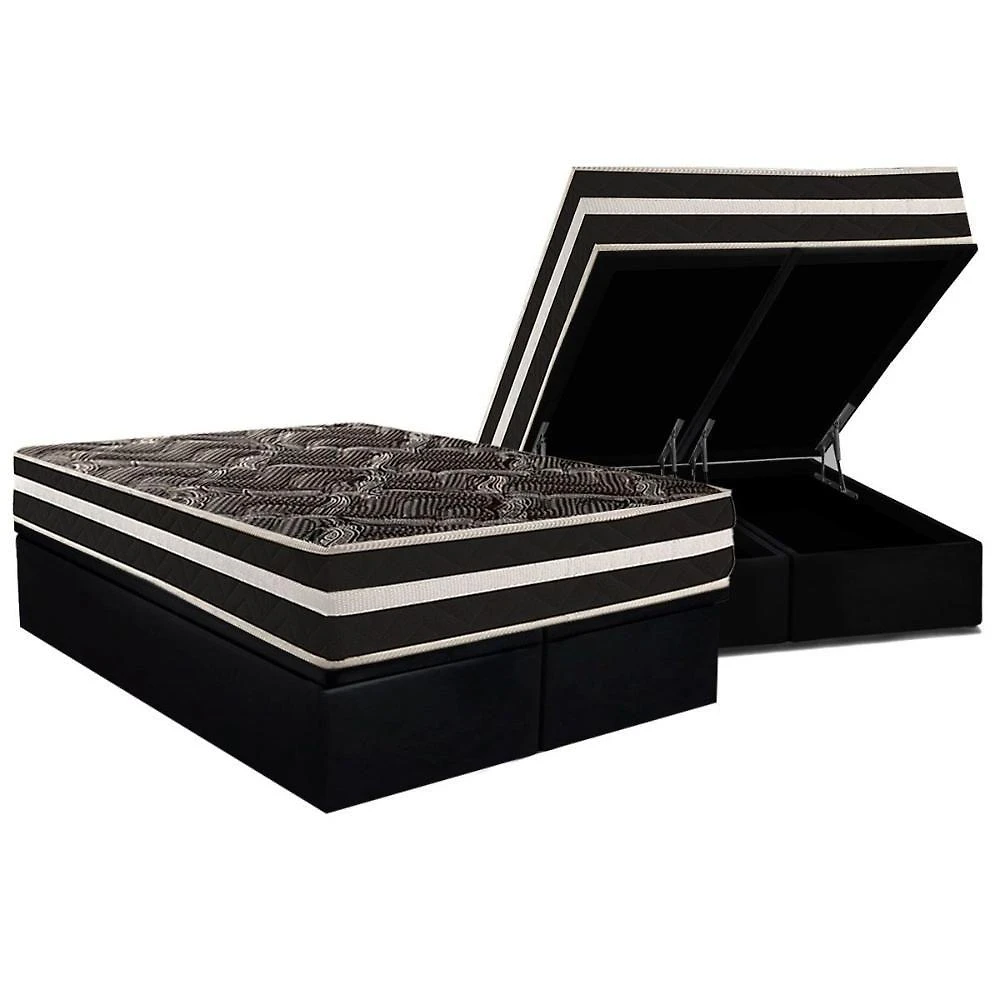 Conjunto Box Baú Queen: Colchão Molas Paropas D28 - Master Ag80 Black Double Face 25 + Base Crc Suede Black (158x198)