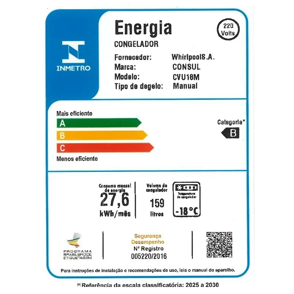 Freezer Vertical Consul CVU18MB, 159 Litros, Branco - 220V 220 Volts