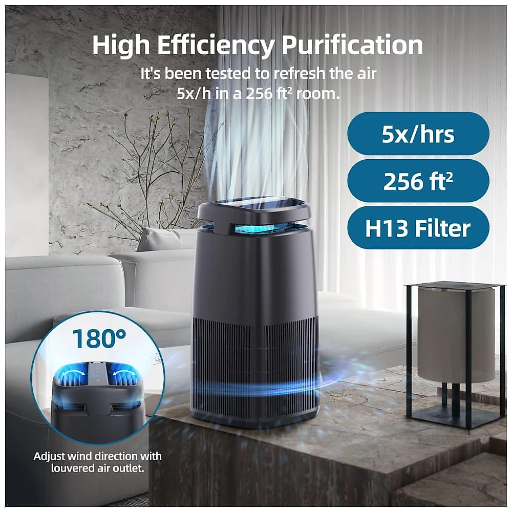 Purificador de Ar 4 em 1 com Filtro HEPA H13 Gerador de Ions Negativos e Ionizador de AR, 110V, POMORON MJ002H, Preto