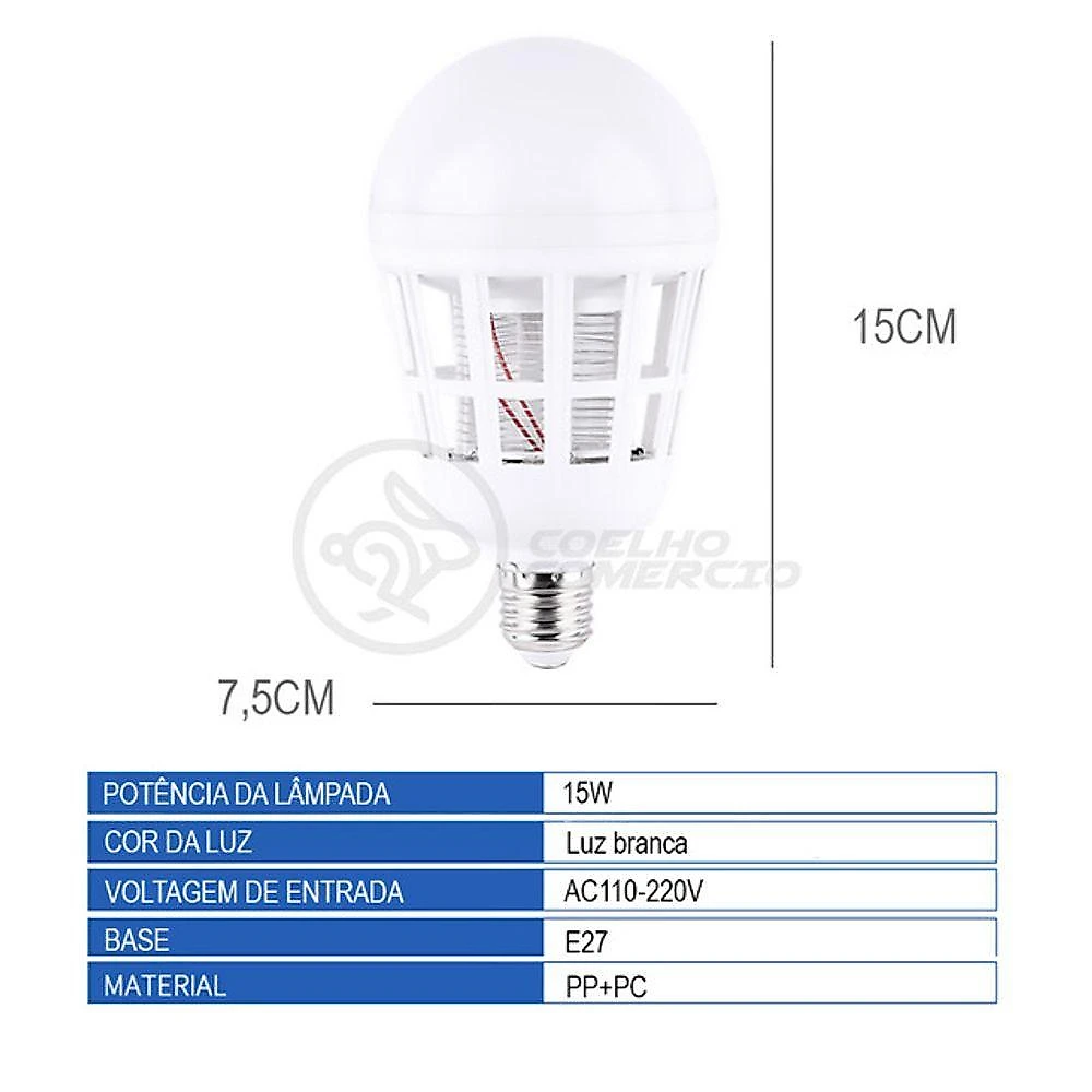 Lâmpada Luz Led Branco 15w Atrai Choque Mosquito