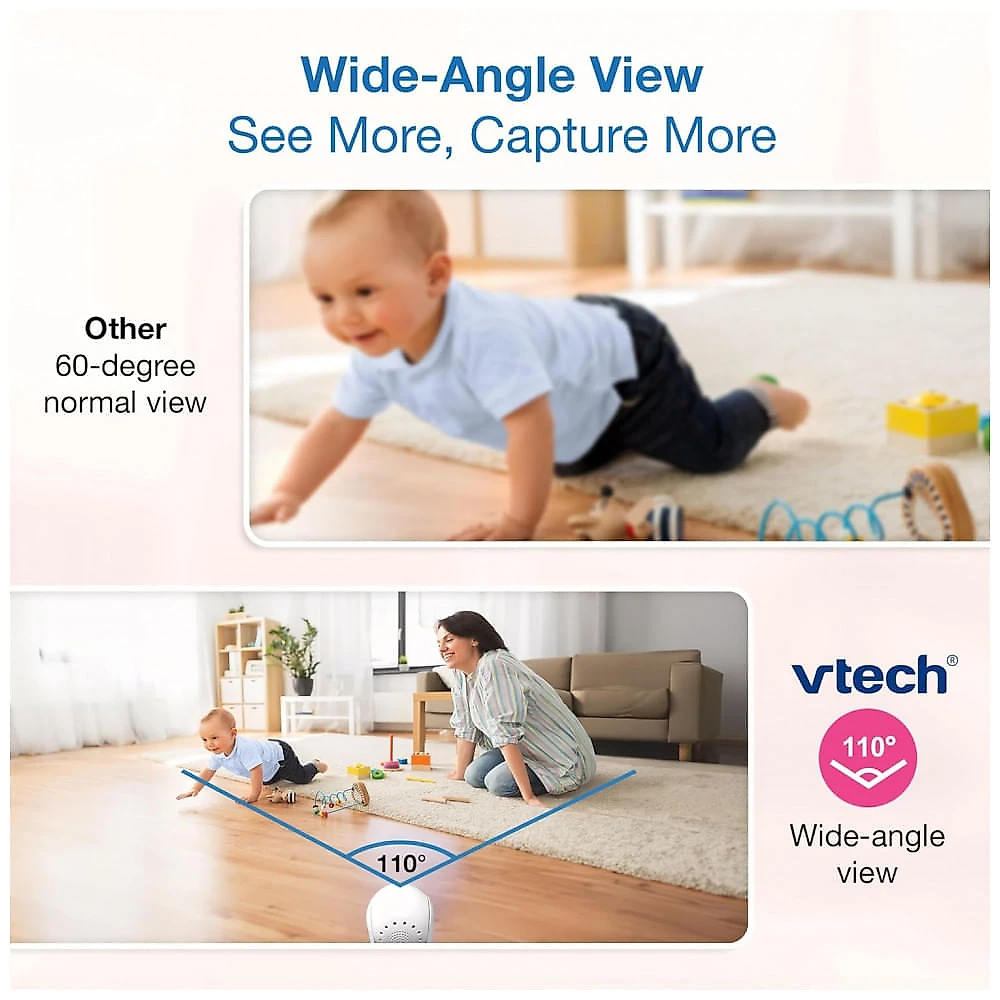 Babá Eletrônica para Bebê VTech 13 cm IPS 720P com Câmera e Áudio, Giro, Inclinação, Zoom, Luz Noturna, Conversa Bidirecional, Canções de Ninar
