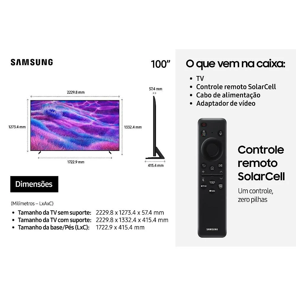 Smart tv	samsung	100"	4k neo qled ultra qn100qn80fgxzd painel até 144hz gaming hub dolby atmos preta titan