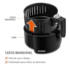 Miniatura Fritadeira Elétrica Sem Óleo Air Fryer Mondial AF35-BF MK NE 1500W 3,5 Litros - Preta 110V