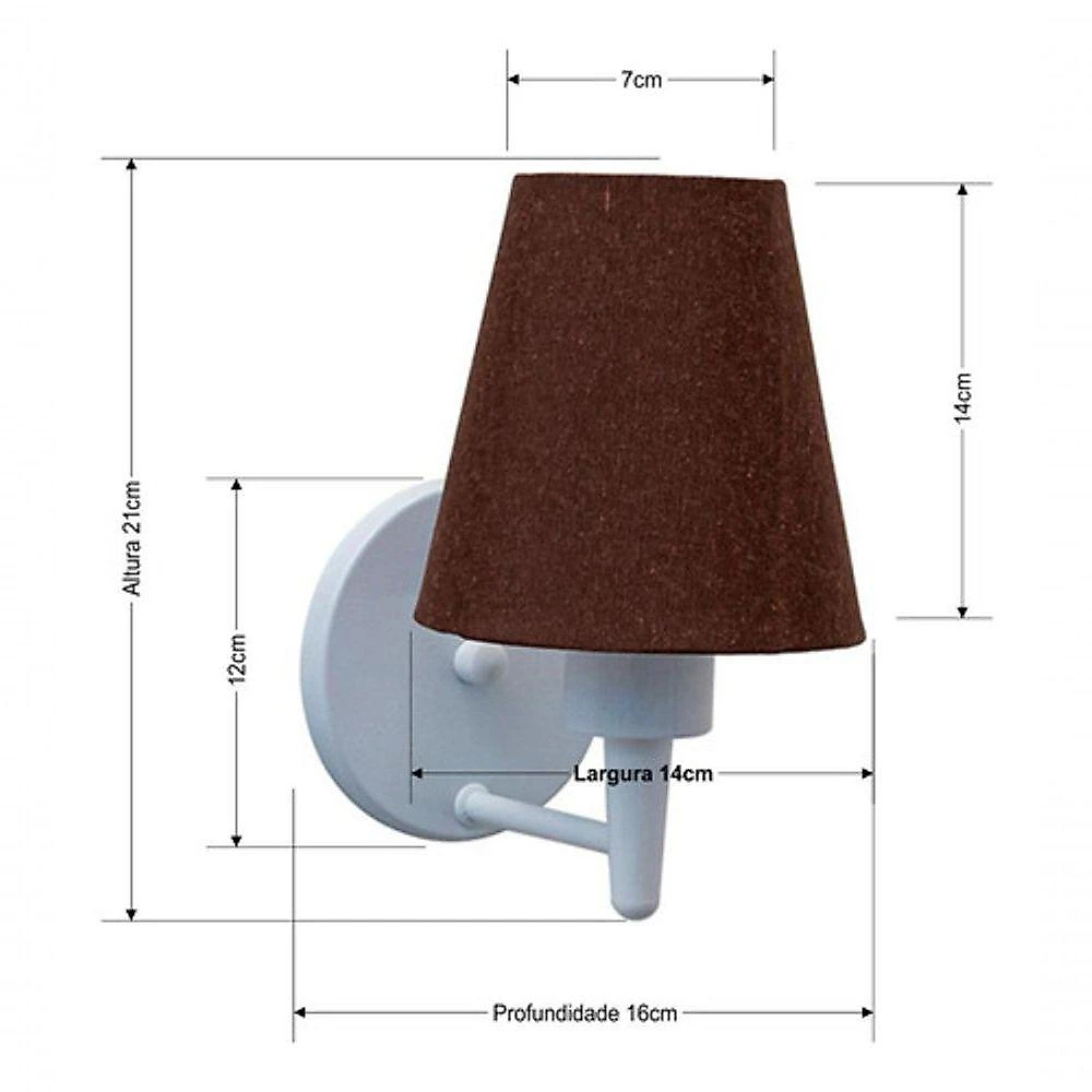 Arandela Cone Md-2004 Base Branco Cúpula Em Tecido 14-14x07cm Café - Bivolt