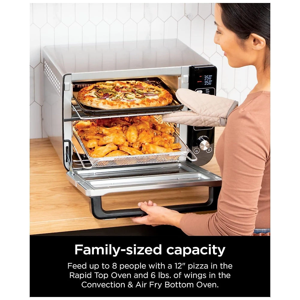 Forno Elétrico 12 em 1 com FlexDoor, FlavorSeal, Material de Aço Inoxidável, Forno Duplo e Tela LCD, 110V 1800W, Ninja DCT401, Prata 110v