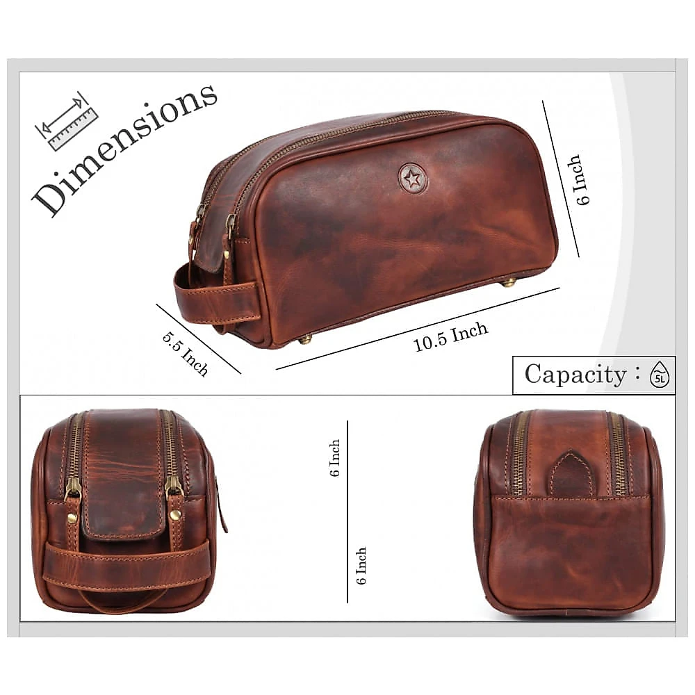 Necessaire Masculina de Couro, AARON LEATHER GOODS VENDIMIA ESTILO WB13, Marrom