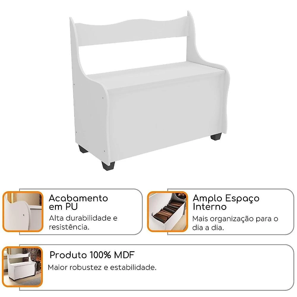 Caixa de Lenha e Baú Multiúso com Encosto Branco Branco