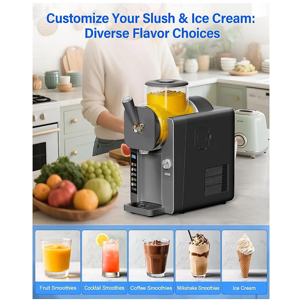 Máquina de Slush Raspadinha SOZT 2-em-1 Cinza 75oz 6 Modos Autoesvaziamento 240V