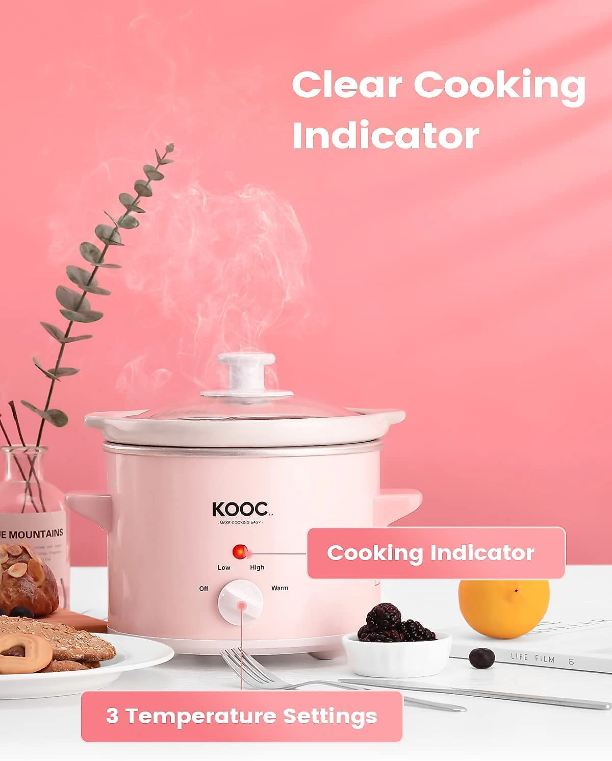 KOOC Panela Elétrica Multifuncional 18L Aço Inoxidável 60 0W110V Rosa