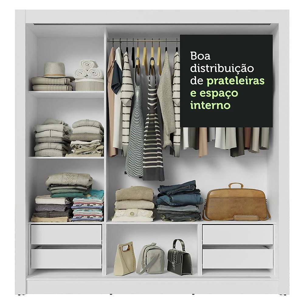Guarda-roupa casal 3 portas de correr com espelhos 4 gavetas branco/rustic sublime plus madesa