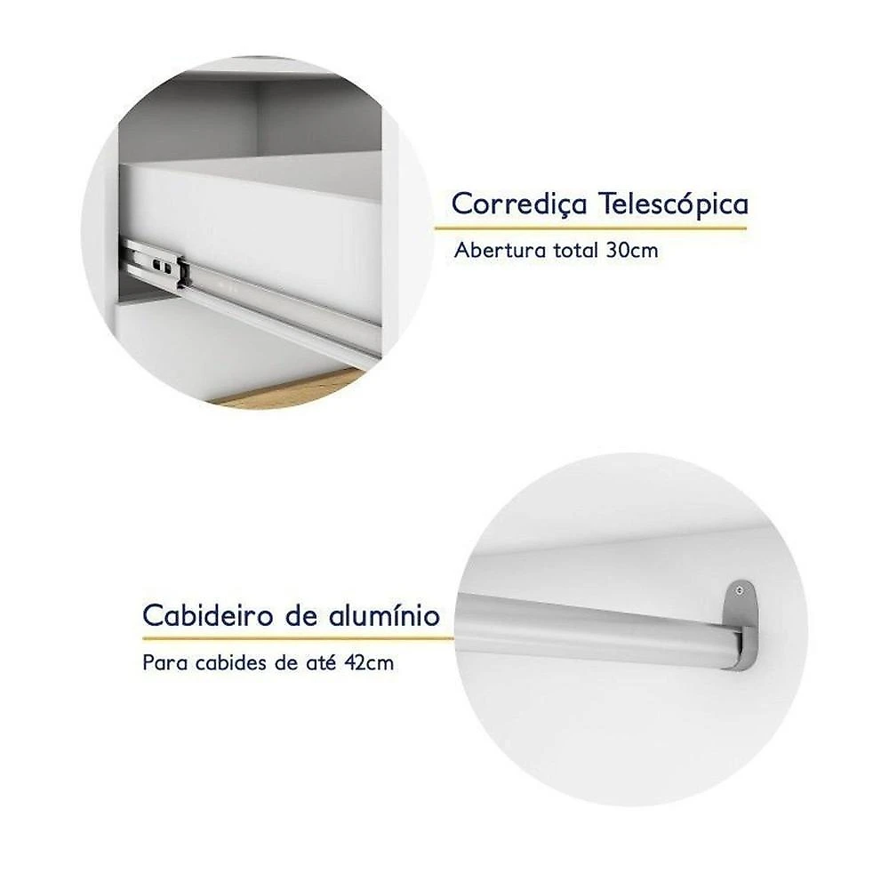 Closet Modulado de Canto 3 Peças 2 Gavetas Smart Plus Branco
