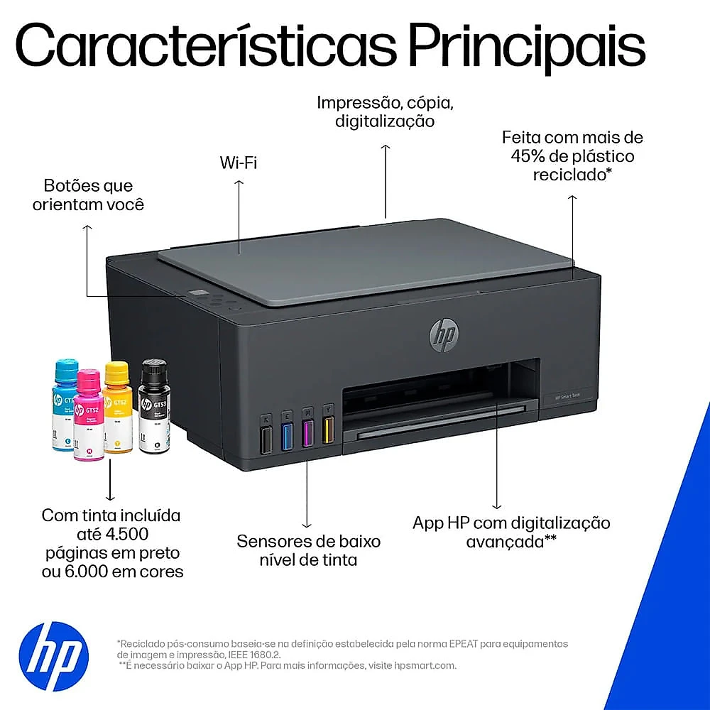 Impressora Multifuncional Smart Tank 589 Tanque de Tinta Colorida Wi-Fi USB HP Preto - Bivolt