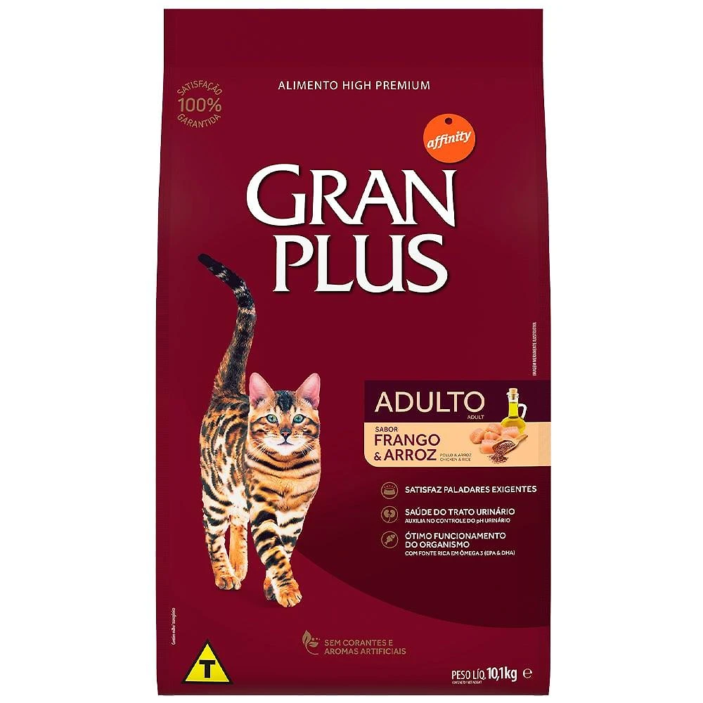Miniatura Ração Gran Plus Frango e Arroz para Gatos Adultos - 10,1 Kg