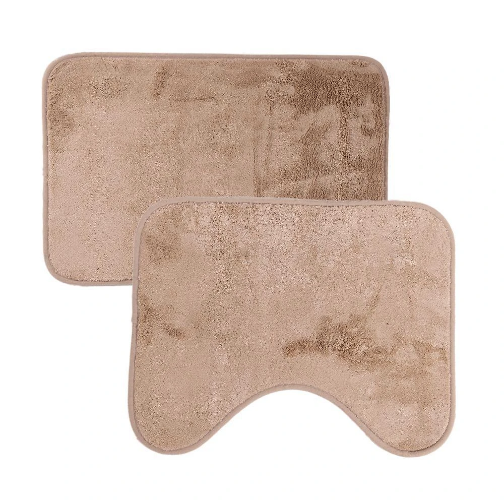Jogo De Tapetes 2 Pçs Comfort Bege 58x38 - 50x40cm - Uzoo Jogo 2 Tapetes Microfibra Comfort 58x38-50x40cm Bege