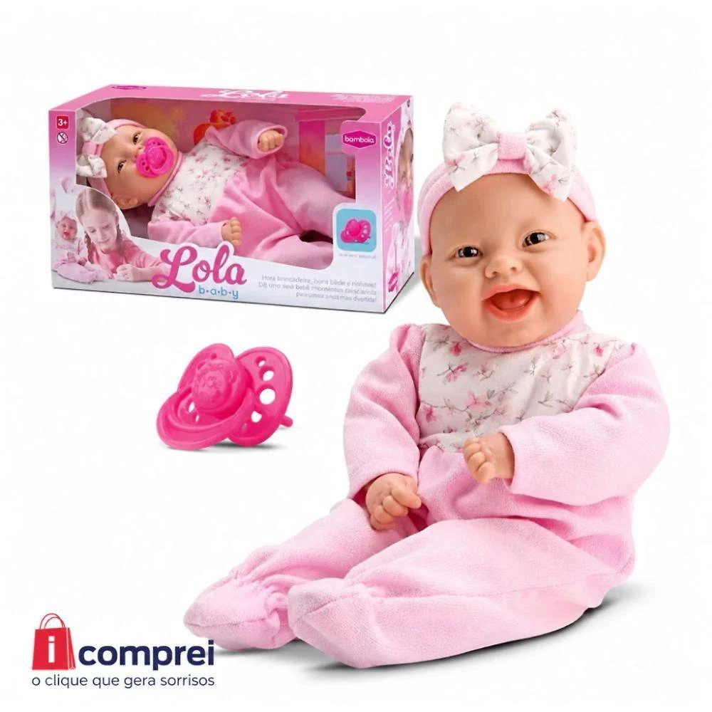 Boneca Lola Baby com Chupeta Rosa 35CM