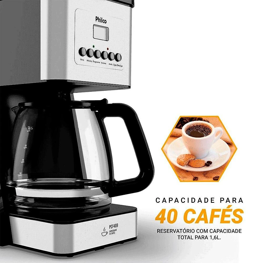 Cafeteira Philco PCF40B com Painel Digital, 1,6 Litros - 220 Volts Cafeteira Philco PCF40B com Painel Digital - 220 Volts