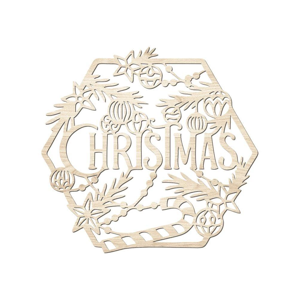 Hexágono De Natal 32cmx30cm - Cria Arte Laser Madeira Clara