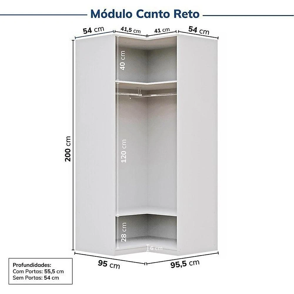 Guarda-roupa Modulado de Canto 10 Peças 18 Portas Jade CabeCasa MadeiraOriginals Guarda-roupa Modulado de Canto 10 Peças 18 Portas Jade Cabecasa Madeiramadeira Branco Fosco