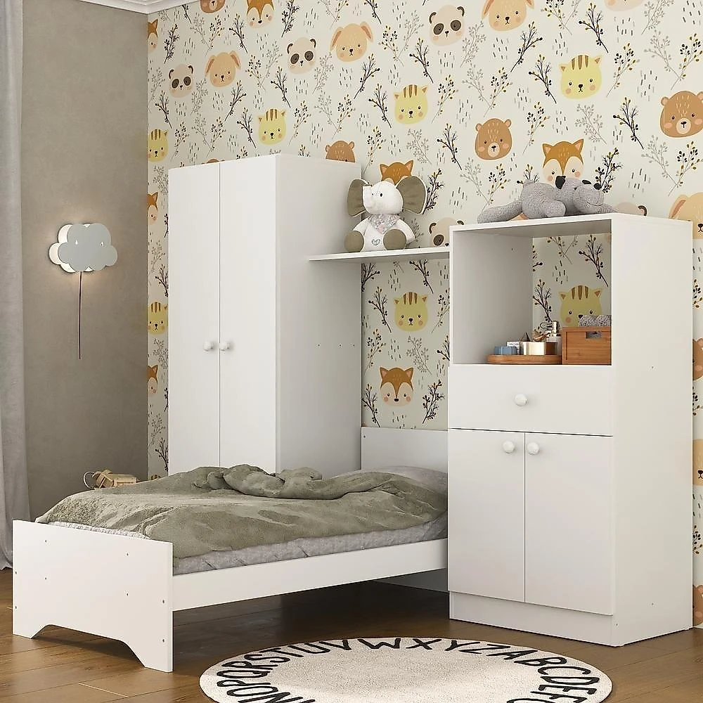 Quarto Infantil Com Berço 3 Em 1 Luíza Branco