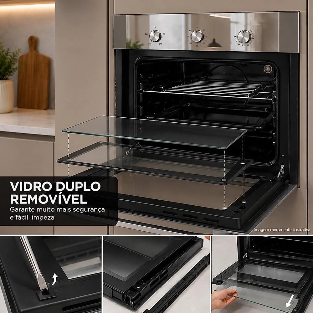 Forno Elétrico de Embutir EOS 65 Litros Porta de Vidro Espelhado com Inox EFE653EE 220V