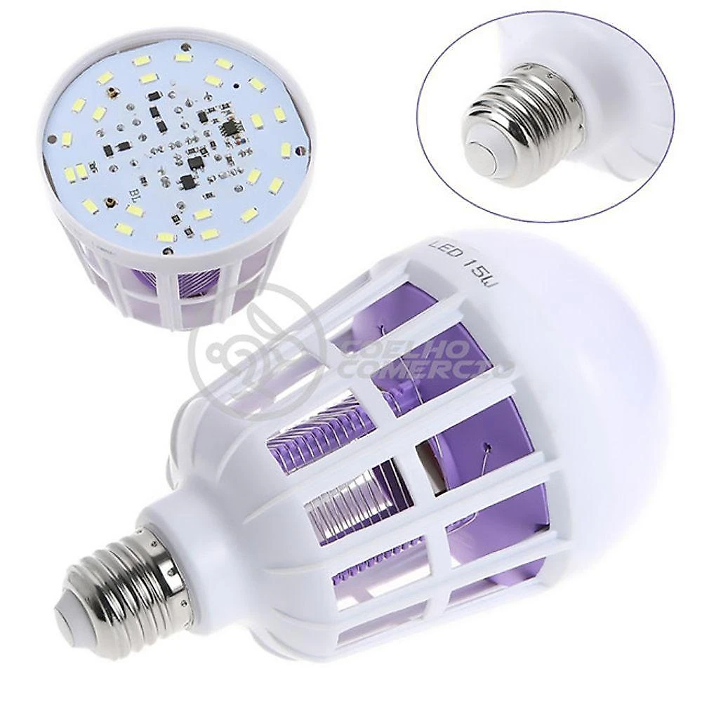 Lâmpada Luz Led Branco 15w Atrai Choque Mosquito