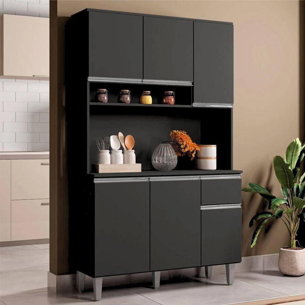 Armário de Cozinha Caloro 6 Portas 1 Gaveta 105CM Preto AJL Móveis