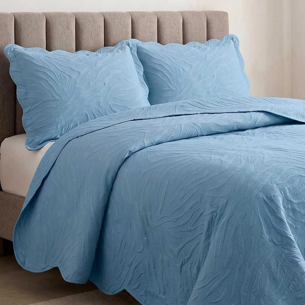 Kit Cobre Leito Maresias Casal 300 Fios 100% Poliéster Matelassê Geométrico Azul Jeans Casa Scarpa