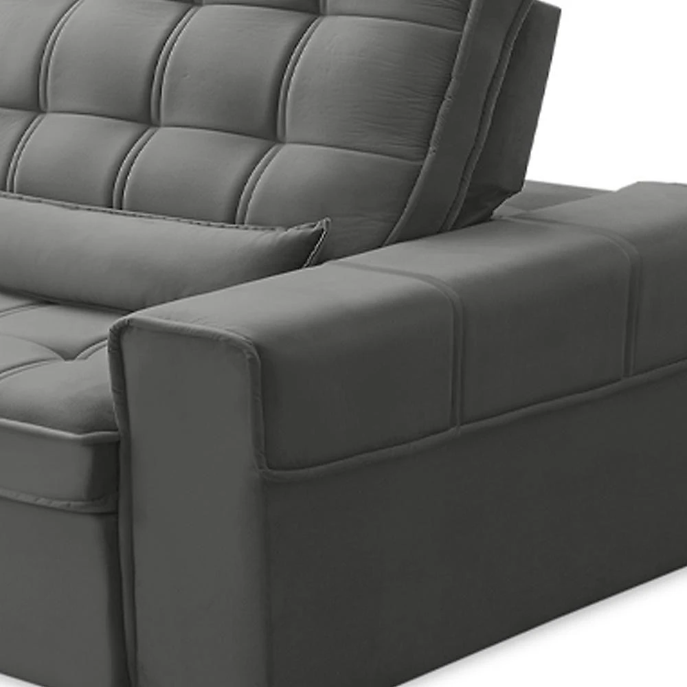 Sofá Retrátil Reclinável Para Sala 3 Lugares 250cm Nebrasca F04 Veludo Cinza Claro - Lyam Decor