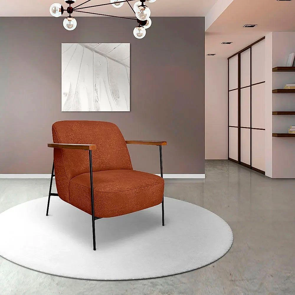 Poltrona Decorativa Eros Linho Bouclê Com Base De Ferro Preto SSX Multicoisas Marrom
