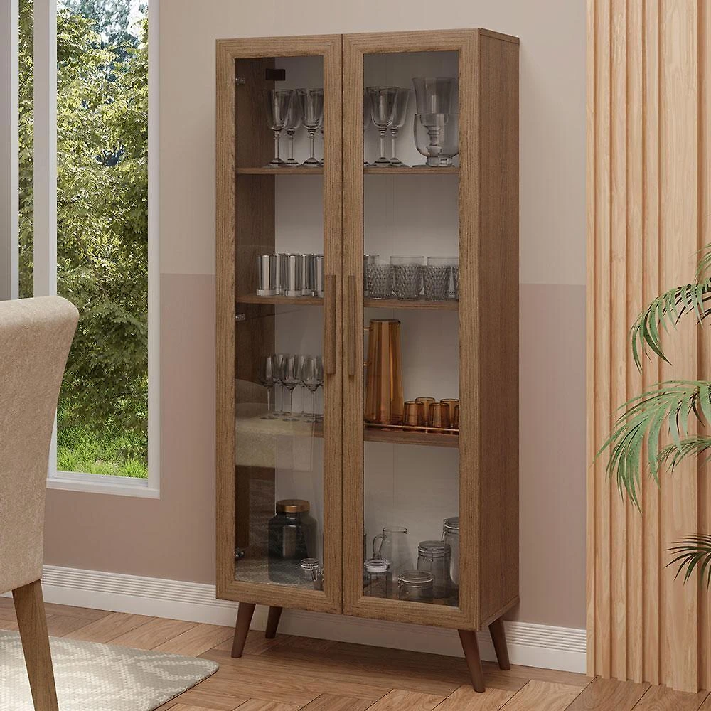 Cristaleira 70 Cm 2 Portas De Vidro Com Pés Cônicos Rustic/marrom Madesa Rustic/marrom
