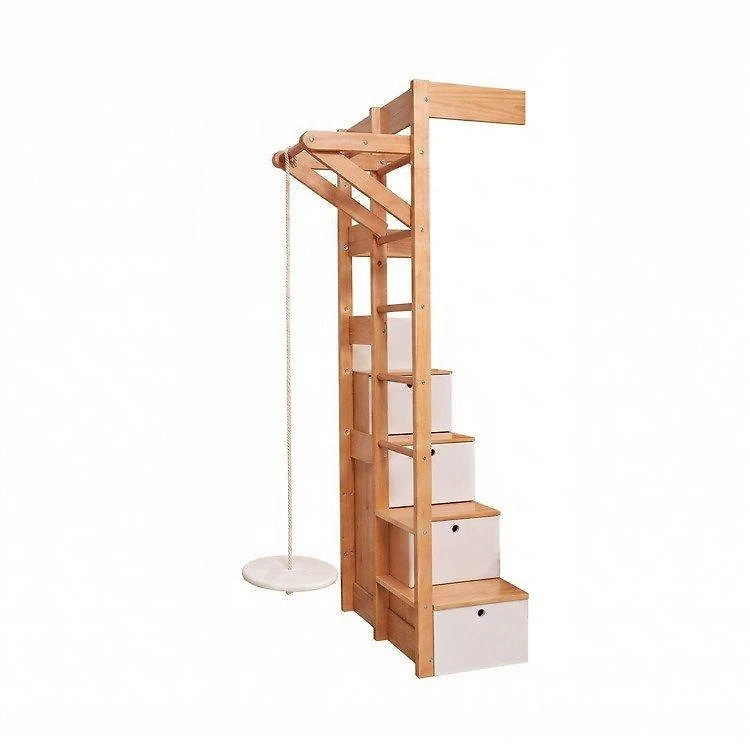 Kit Escada Baú e Playgroung Esquerdo Climb Casatema MadeiraOriginals Branco/Madeira Natural Branco/Madeira Natural
