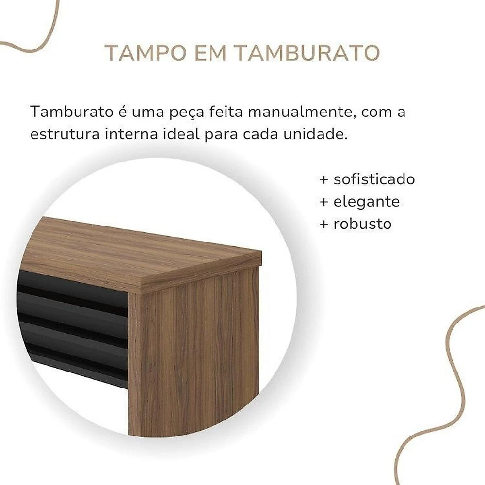 Kit Completo Escritório Mesa Tamburato 160cm Balcão com Gavetas e Armário com Nicho Nogal / Preto