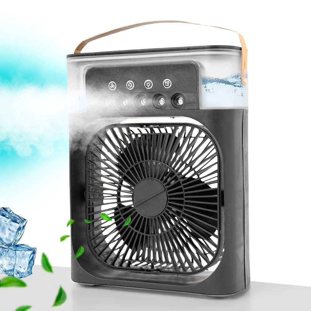 Mini Ventilador Climatizador 3 Em 1 Com Umidificador E Luz Led – Usb, Portátil, Silencioso De Mesa Preto