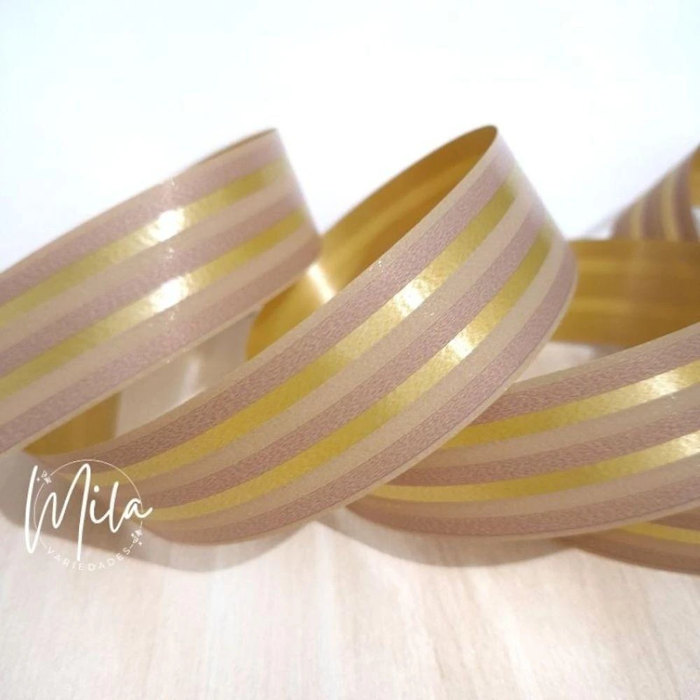 Fita Decorada para Laço Listras Nude em Polietileno 32mm X 10m Nude 1 Rolo Pequeno OEM