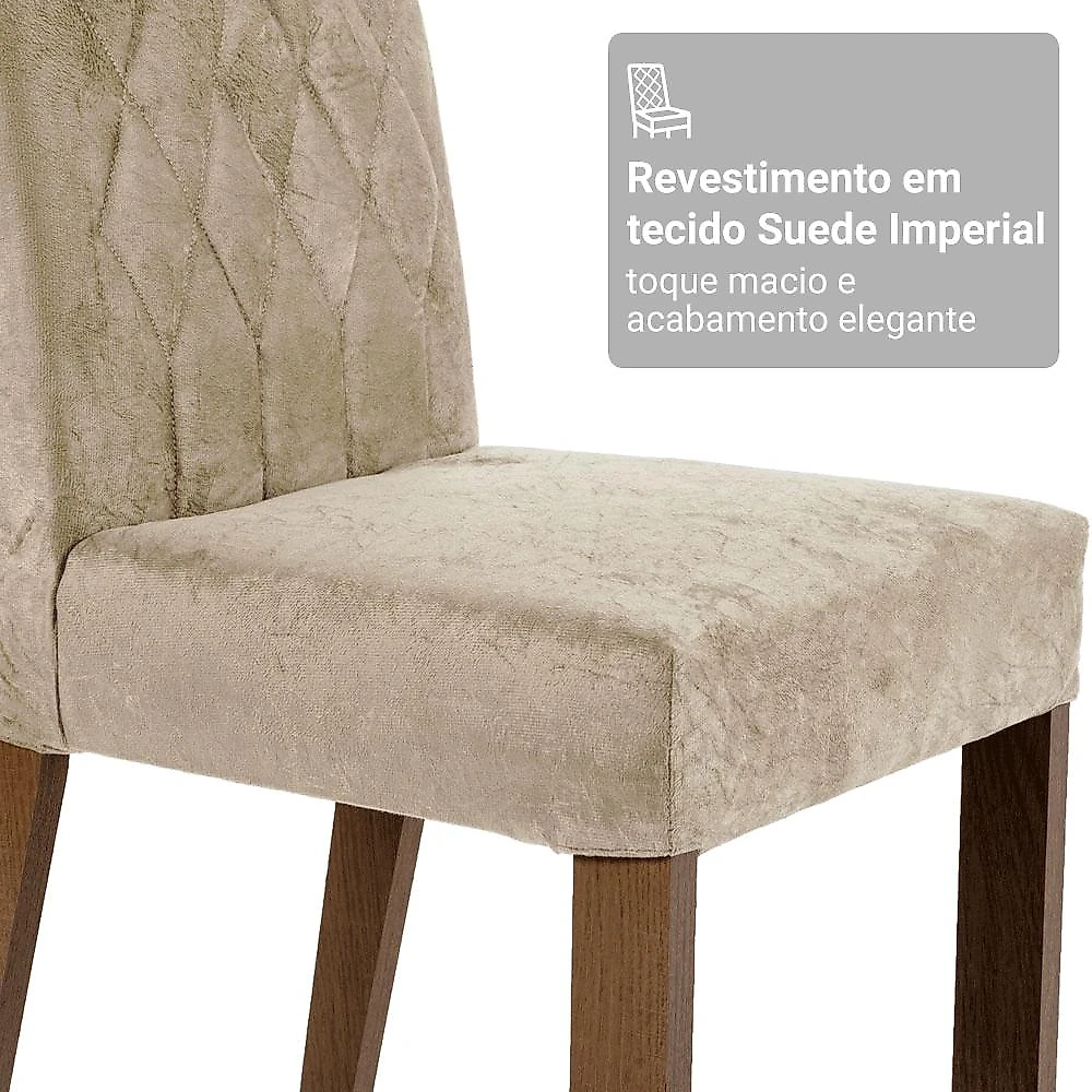 Conjunto Sala de Jantar Tampo de Vidro 4 Cadeiras Rustic/Crema/Imperial Sálvia Madesa