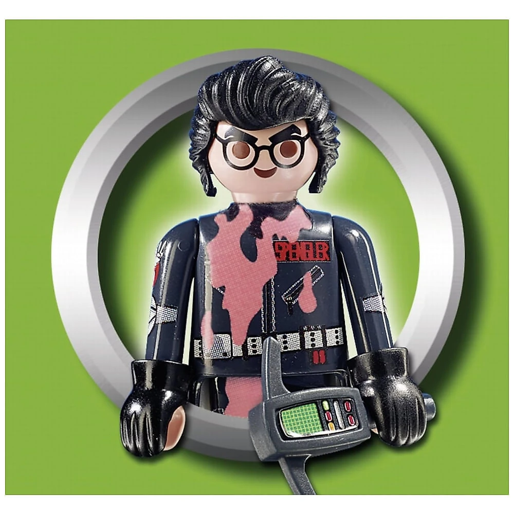 Playset Playmobil Ghostbusters Egon Spengler com armadilha de fantasma e cone holográfico