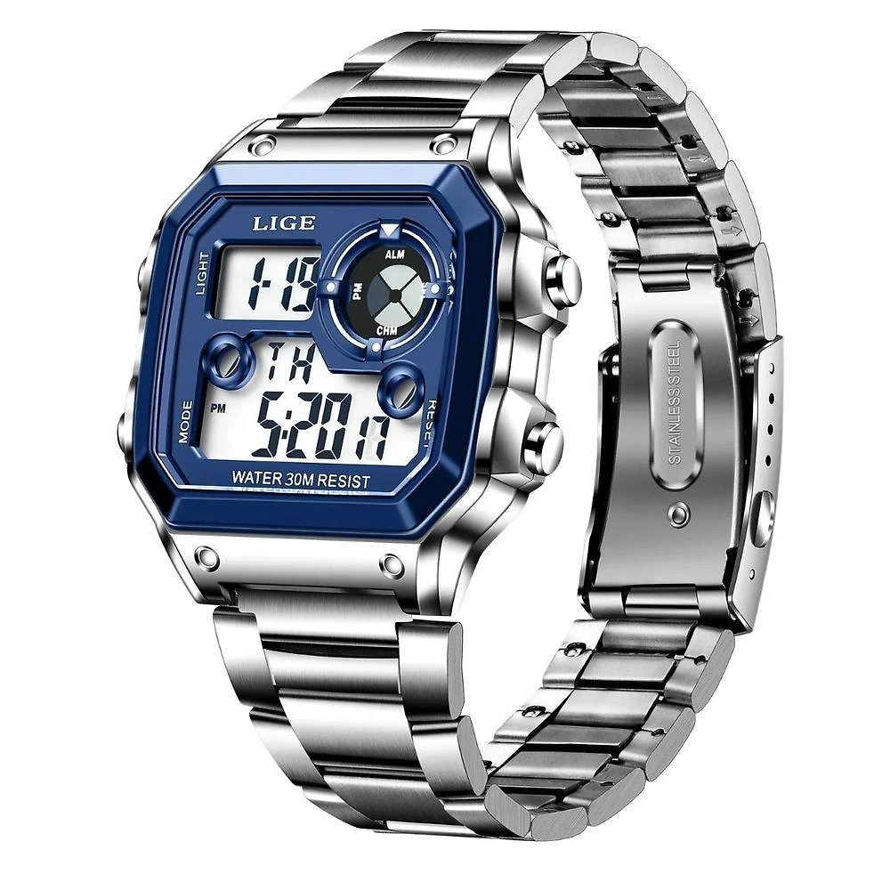 Relógio Moda Luxo Eletrônico Inoxidável Luminoso 8921 Azul