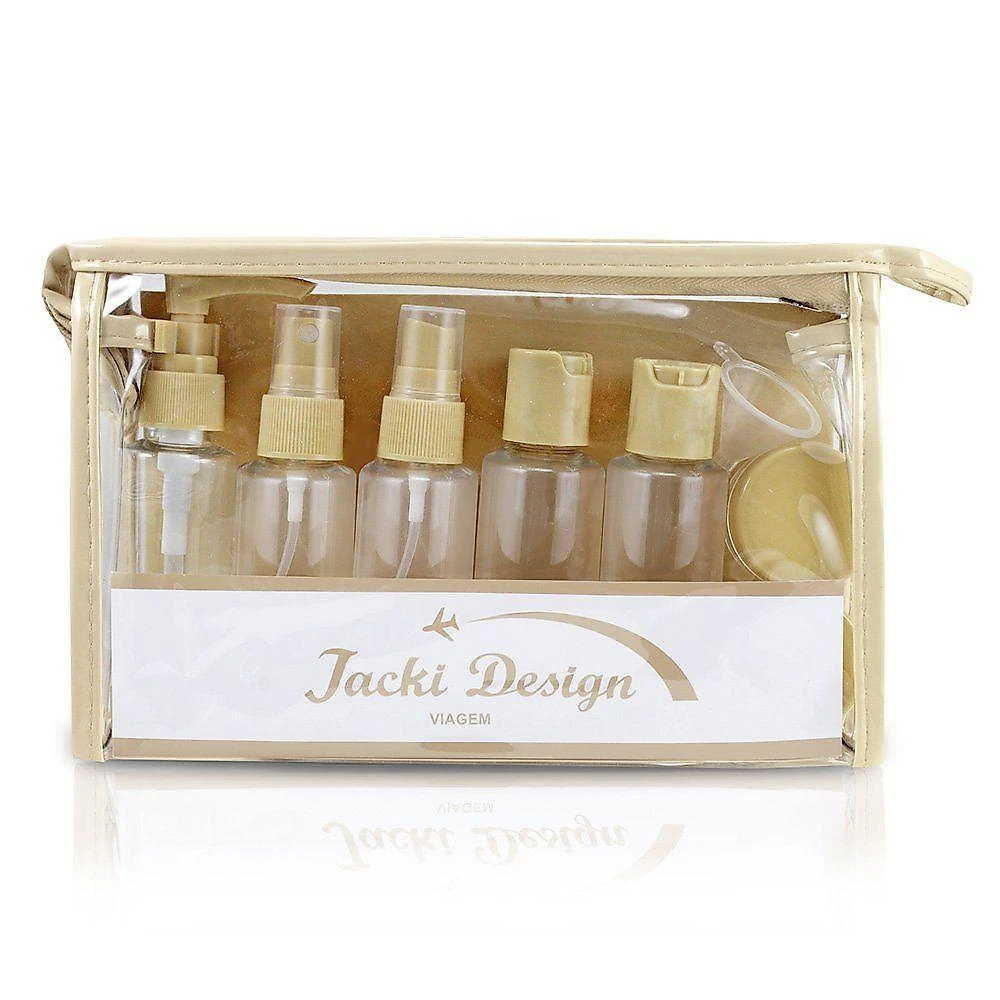 Kit Mala De Bordo, Bolsa Transparente E Frascos De Viagem De 10 Peças Bege