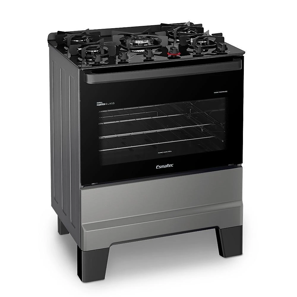 Fogão A Gás Mesa De Vidro Limpa Esmaltec Ideal Master Glass T5vfi Inox 5 Bocas Bivolt