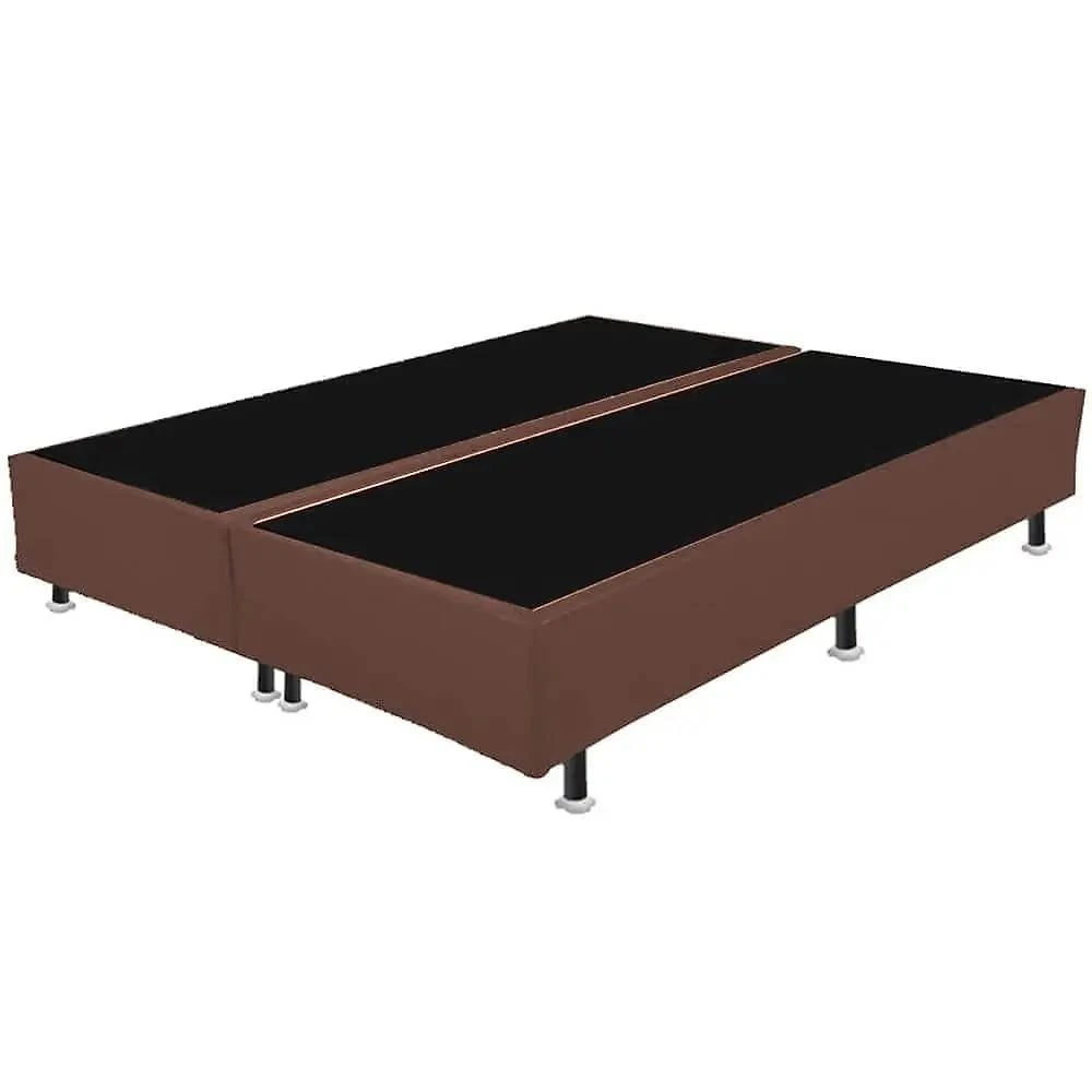 Base Box Casal Bipartido Marrom Suede 138x188