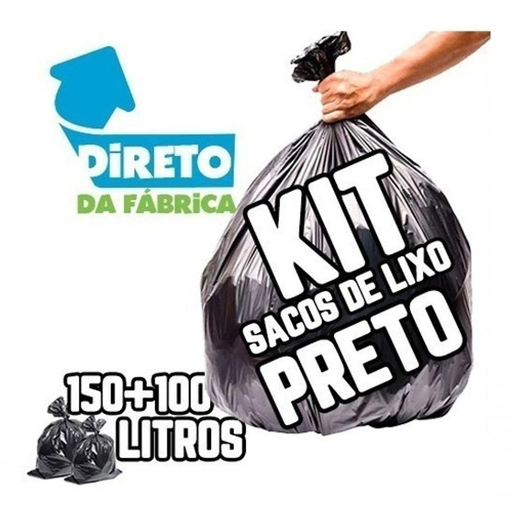 Saco de Lixo Kit 150L Reforçadíssimo + 100L Reforçado para Descarte de Resíduos Preto Higipack