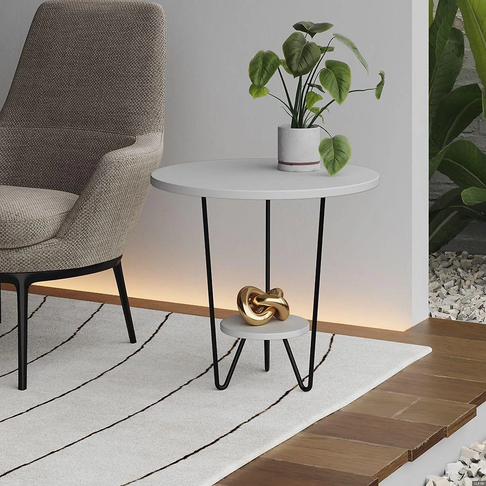 Mesa Lateral Redonda Industrial Italy Ferro Preto E Tampo Branco