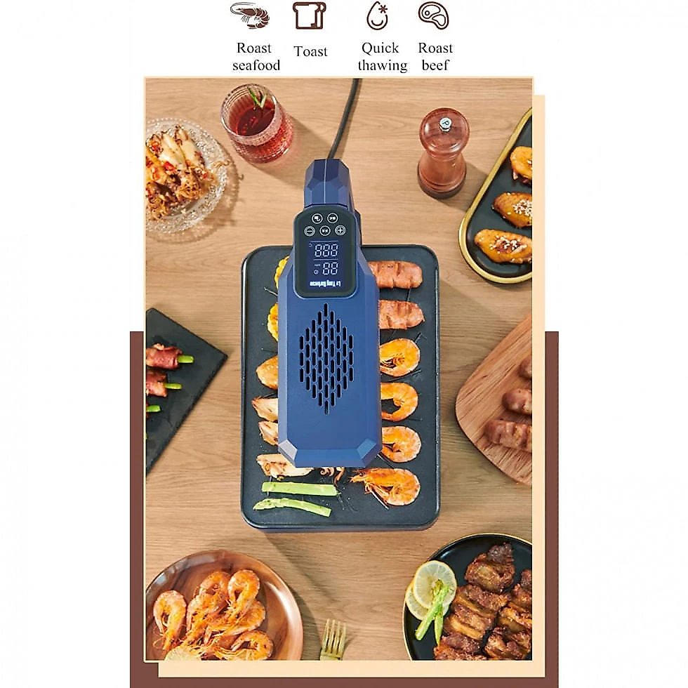 Churrasqueira Grill Elétrica até 2 Porções com Chapa Antiaderente, 110V, Mai LELU, Azul