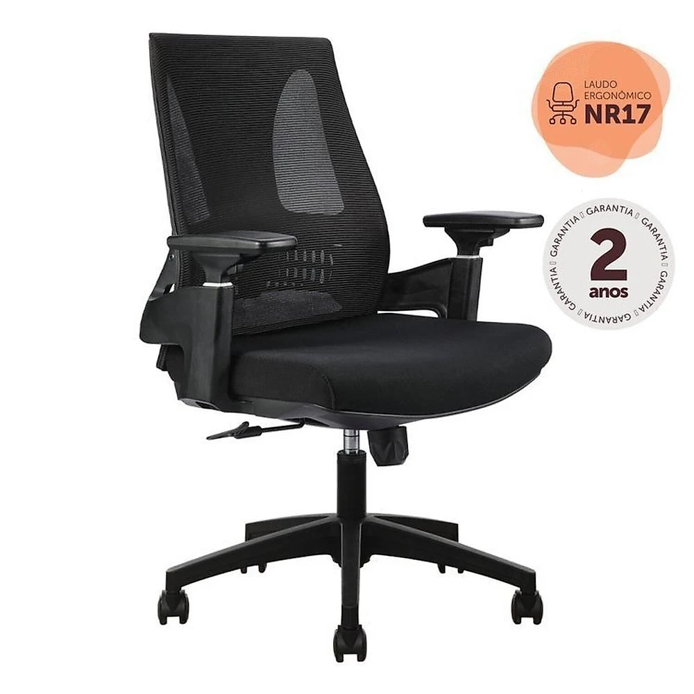 Kit com 4 Cadeiras Office Diretor Toledo com Braços 3D NR17 Kit com 4 Cadeiras Office Diretor Toledo com Braços 3d Office Nr17 Preto