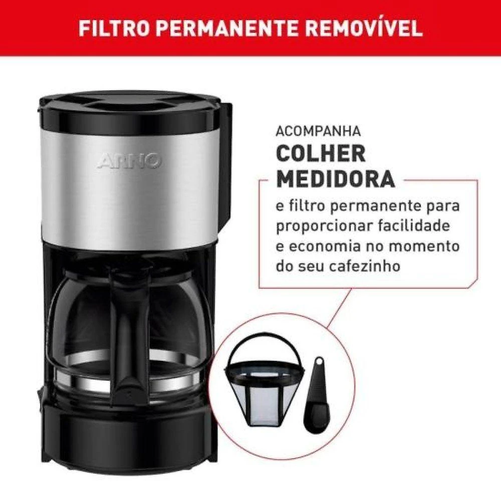 Cafeteira Elétrica Arno Perfectta Inox 600ml Jarra Vidro 220V