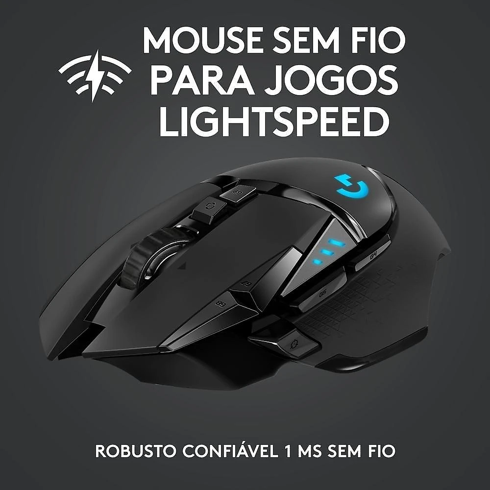 Mouse Gamer Sem Fio Logitech G502 LIGHTSPEED RGB LIGHTSYNC, Ajuste Peso, 11 Botões, Recarregável, Compatível POWERPLAY - 910-005566